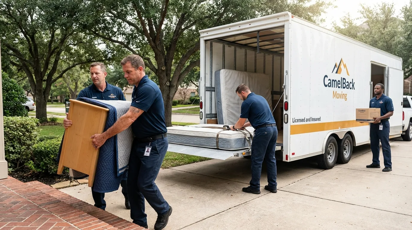 Crew loading residential truck for cross-state move from Glastonbury, CT