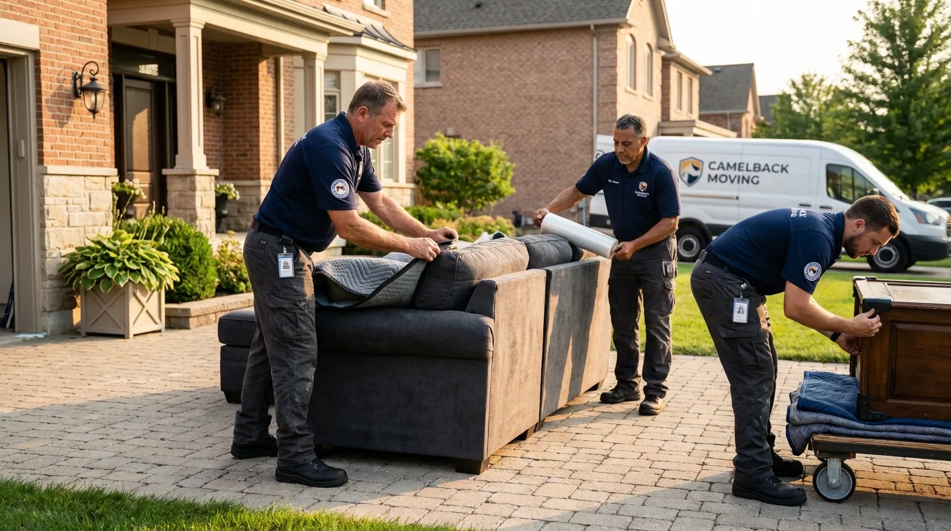 Large estate moving crew wrapping furniture in Glastonbury, CT
