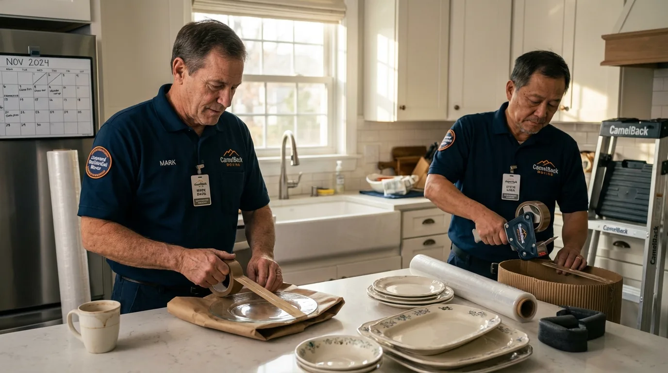 Professional crew packing kitchen dishware in Glastonbury, CT