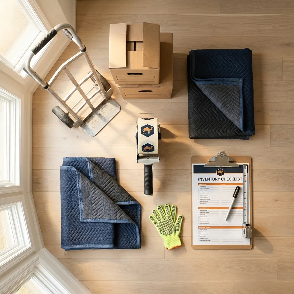 Professional moving supplies and packing materials layout for Glastonbury residential relocations